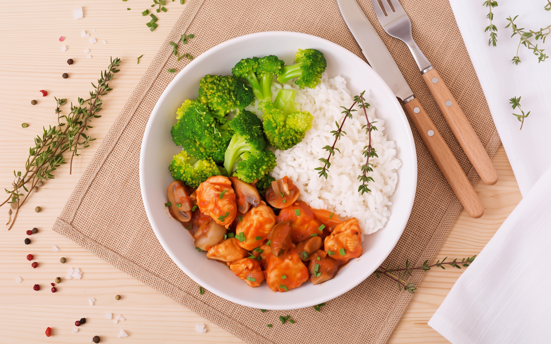 Bowl with broccoli, rice, and chicken for a 5-day broccoli diet plan.