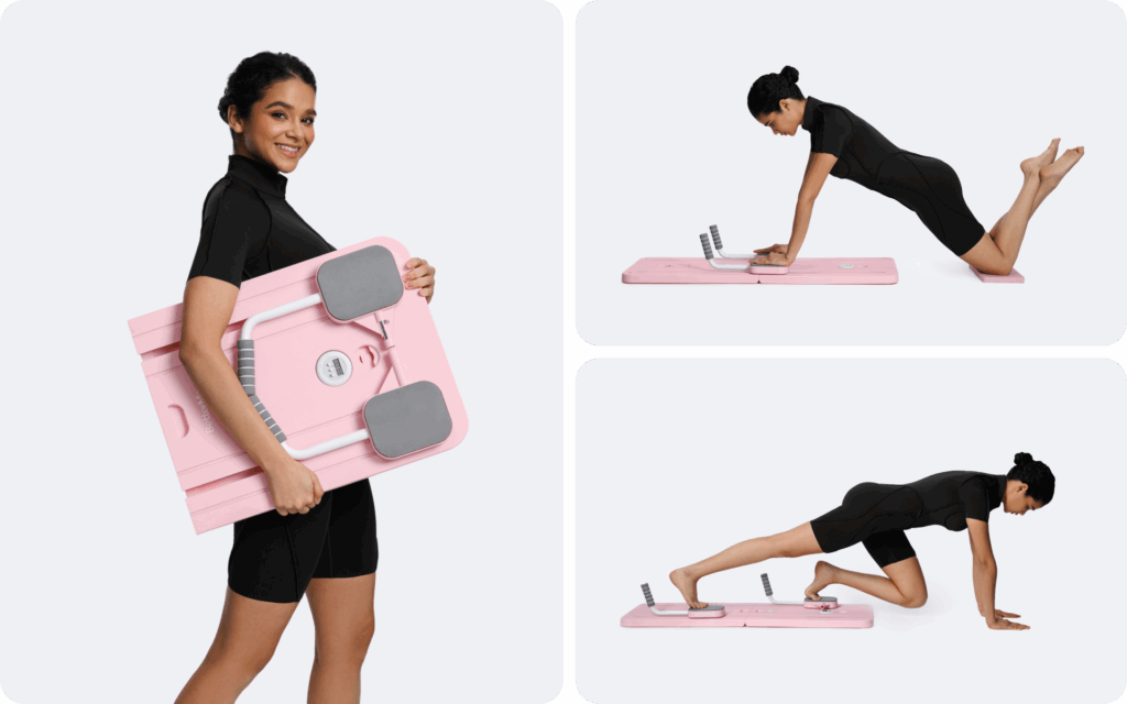 Mini reformer collage featuring portable pink 
