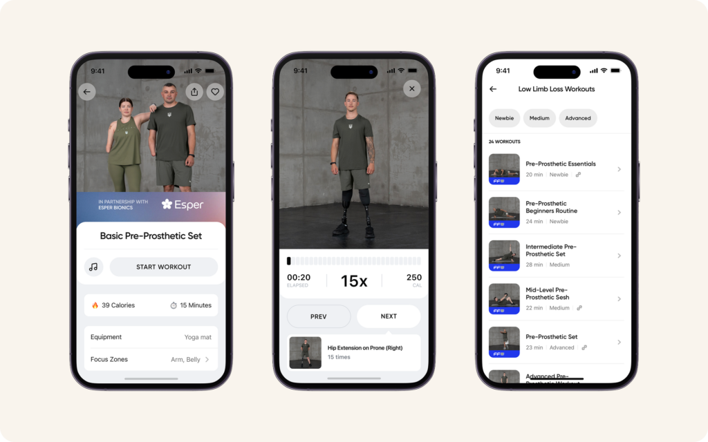 Limb loss workouts in the BetterMe app.