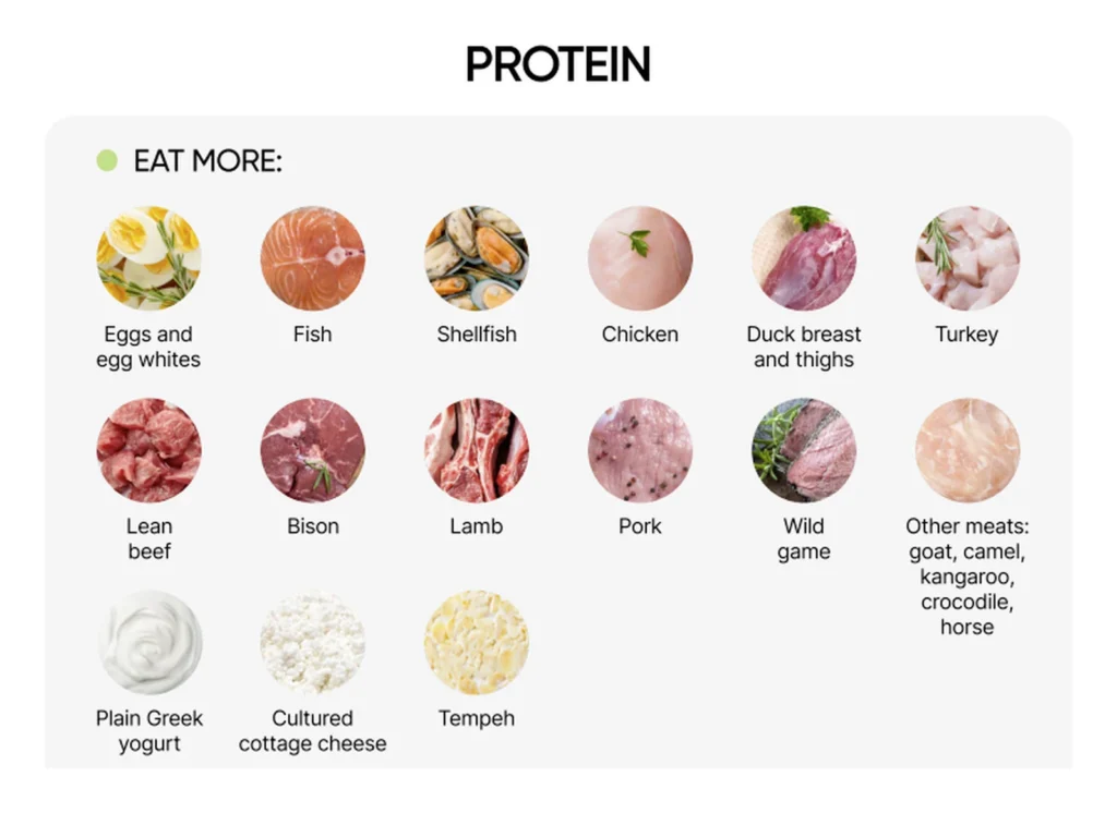 Examples of protein foods to eat more often within a flexible healthy-plate framework.